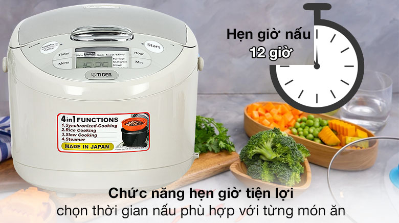 Chức năng hẹn giờ - Nồi cơm điện tử Tiger 1.8 lít JAX-S18W Chức năng hẹn giờ - Nồi cơm điện tử Tiger 1.8 lít JAX-S18W