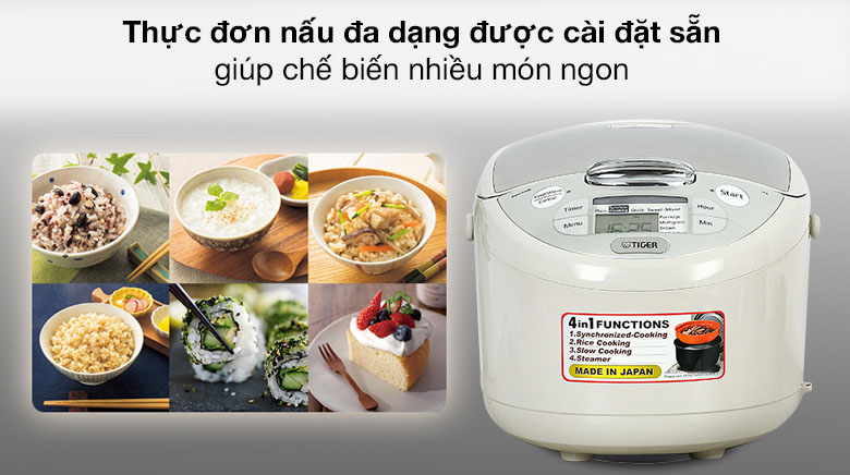 Chương trình nấu đa dạng - Nồi cơm điện tử Tiger 1.8 lít JAX-S18W Chương trình nấu đa dạng - Nồi cơm điện tử Tiger 1.8 lít JAX-S18W