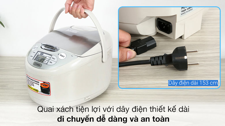 Quai xách tiện lợi - Nồi cơm điện tử Tiger 1.8 lít JAX-S18W Quai xách tiện lợi - Nồi cơm điện tử Tiger 1.8 lít JAX-S18W