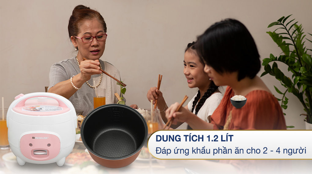 Nồi cơm nắp gài Sunhouse 1.2 lít SHD8217W - Dung tích