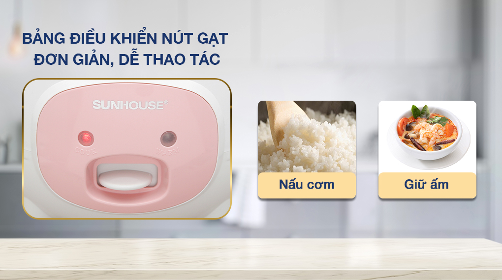 Nồi cơm nắp gài Sunhouse 1.2 lít SHD8217W - Bảng điều khiển