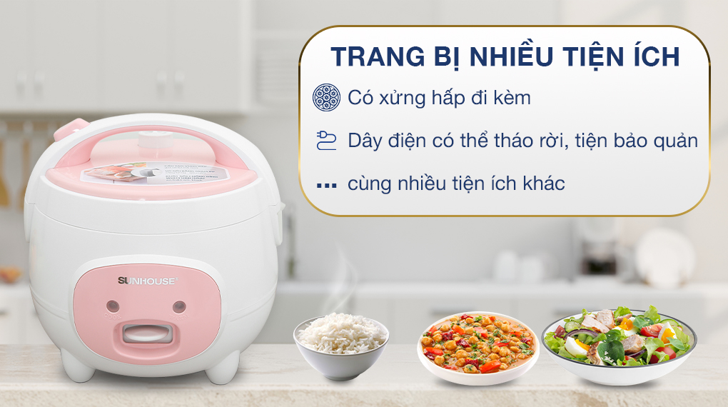 Nồi cơm nắp gài Sunhouse 1.2 lít SHD8217W - Tiện ích, phụ kiện