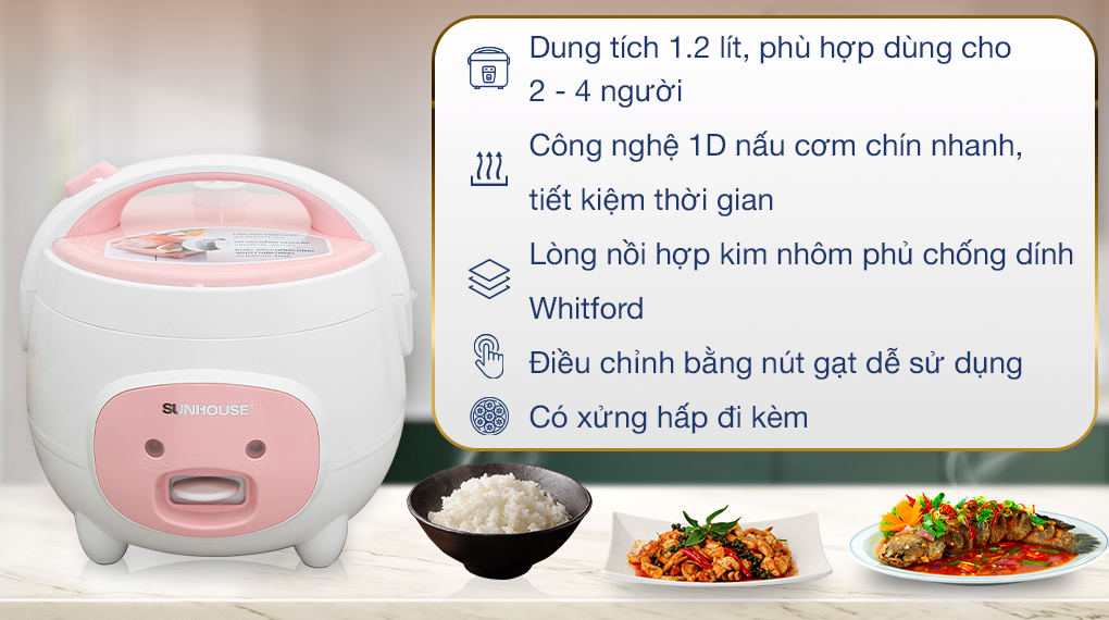 Nồi cơm nắp gài Sunhouse 1.2 lít SHD8217W