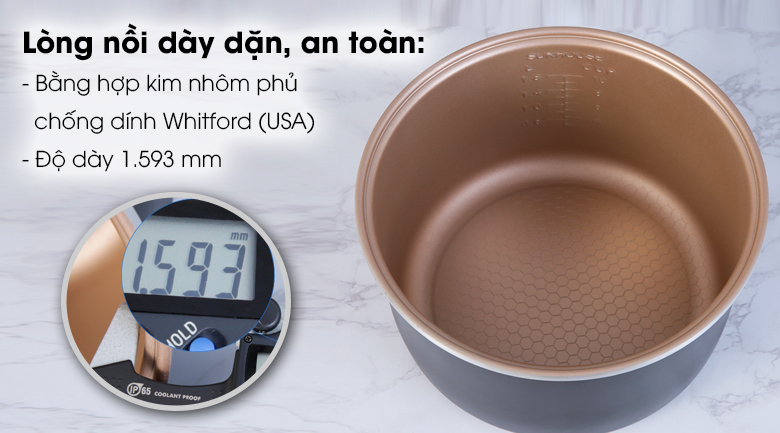 Nồi cơm nắp gài Sunhouse SHD8606 1.8 lít - Lòng nồi cơm điện làm từ hợp kim nhôm phủ chống dính