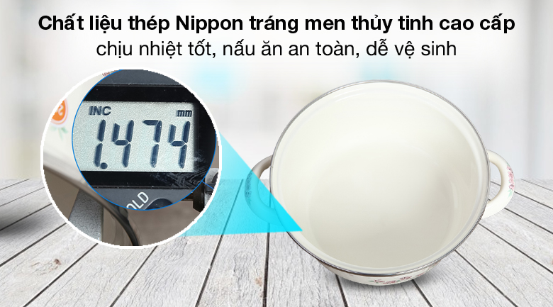 Cao cấp, nấu ăn an toàn - Nồi thép Nippon tráng men nắp kính 20 cm Fujihoro SKW-12G Cao cấp, nấu ăn an toàn - Nồi thép Nippon tráng men nắp kính 20 cm Fujihoro SKW-12G