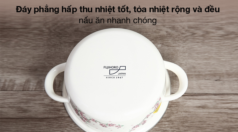 Đáy phẳng - Nồi thép Nippon tráng men nắp kính 20 cm Fujihoro SKW-12G Đáy phẳng - Nồi thép Nippon tráng men nắp kính 20 cm Fujihoro SKW-12G