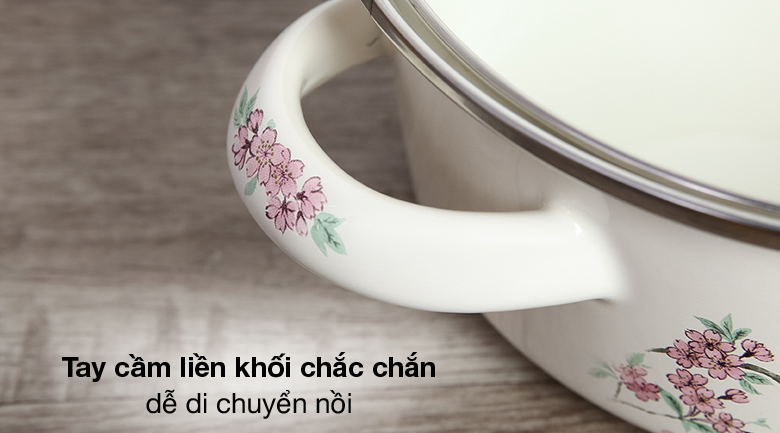 Tay cầm liền khối - Nồi thép Nippon tráng men nắp kính 20 cm Fujihoro SKW-12G Tay cầm liền khối - Nồi thép Nippon tráng men nắp kính 20 cm Fujihoro SKW-12G
