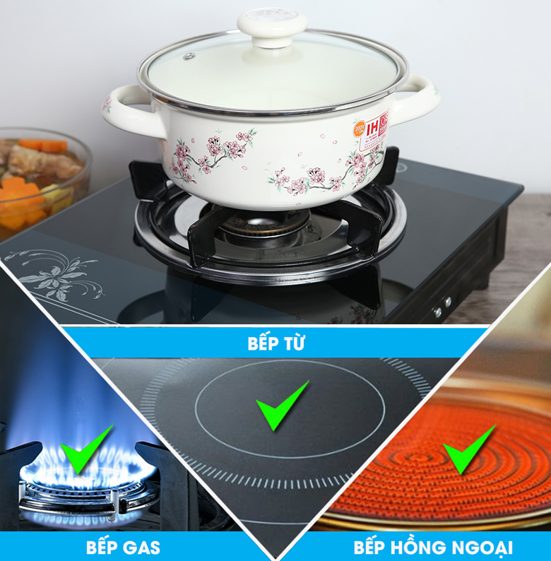 Dùng bếp từ - Nồi thép Nippon tráng men nắp kính 20 cm Fujihoro SKW-12G Dùng bếp từ - Nồi thép Nippon tráng men nắp kính 20 cm Fujihoro SKW-12G