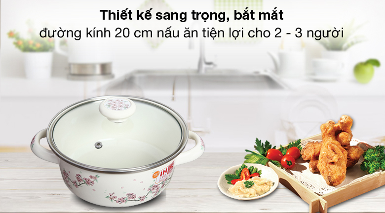 Nồi 20 cm - Nồi thép Nippon tráng men nắp kính 20 cm Fujihoro SKW-12G Nồi 20 cm - Nồi thép Nippon tráng men nắp kính 20 cm Fujihoro SKW-12G