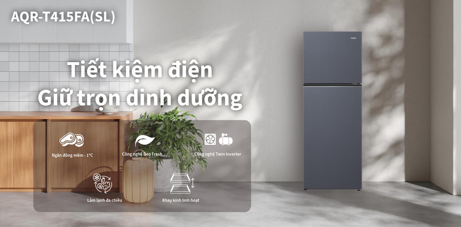 Tủ lạnh Aqua Inverter 350 lít AQR-T415FA(SL)