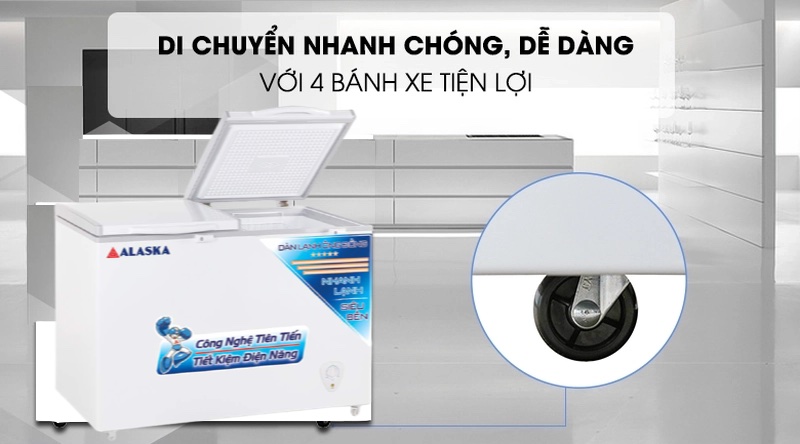 tủ đông alaska tiện ích bánh xe di chuyển