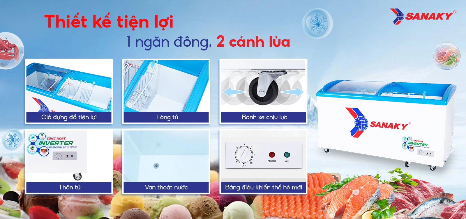 Thiết kế tiện lợi 1 ngăn đông 2 cánh lùa Thiết kế tiện lợi 1 ngăn đông 2 cánh lùa