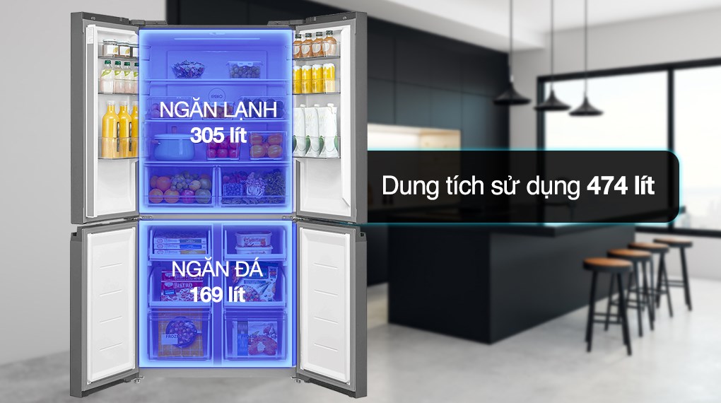 Tủ lạnh Toshiba Inverter 474 lít Multi Door GR-RF611WI-PGV(22)-XK - Dung tích ngăn lạnh 305 lít, ngăn đá 169 lít tu lanh toshiba inverter 474 lit gr rf611wi pgv22 xk 54038 1