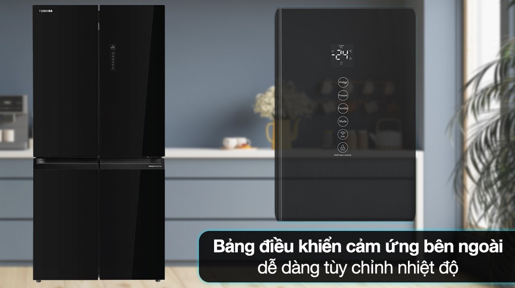 Tủ lạnh Toshiba Inverter 474 lít Multi Door GR-RF611WI-PGV(22)-XK - Bảng điều khiển cảm ứng bên ngoài cửa tủ dễ dàng điều chỉnh tu lanh toshiba inverter 474 lit gr rf611wi pgv22 xk 54038 5