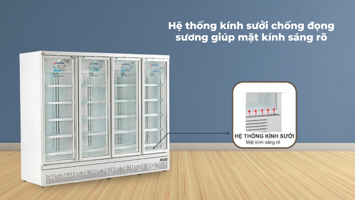 Tủ được trang bị hệ thống sưởi kính hạn chế tình trạng đọng sương