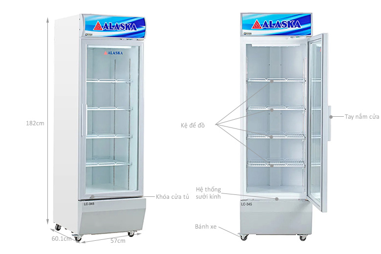 kích thước tủ mát Alaska 342 lít LC-345
