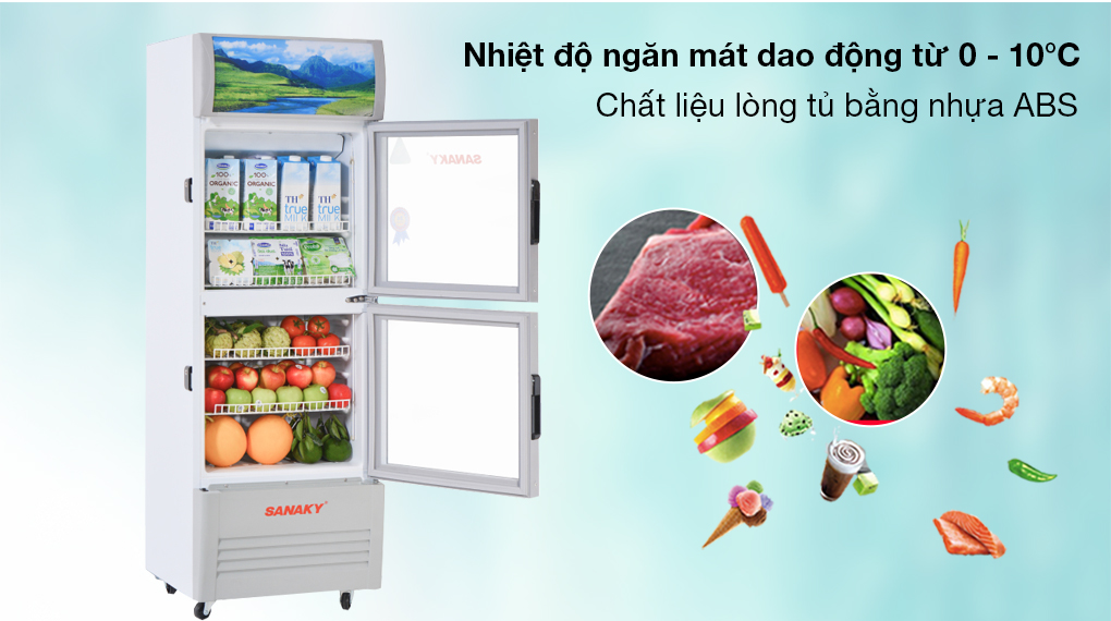 Tủ Mát Sanaky Inverter 340 lít VH-408W3L - Nhiệt độ bên trong ngăn từ 0 - 10 độ C, chất liệu lòng tủ bằng nhựa ABS Tủ Mát Sanaky Inverter 340 lít VH-408W3L - Nhiệt độ bên trong ngăn từ 0 - 10 độ C, chất liệu lòng tủ bằng nhựa ABS