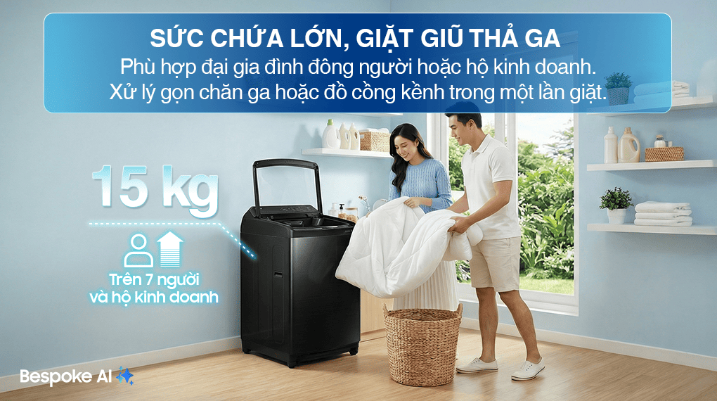 Máy giặt Samsung Inverter AI 15 kg WA80F15S5CSV