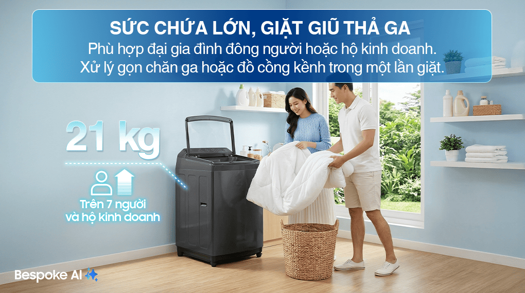 Máy giặt Samsung Inverter AI 21 kg WA80F21B9BSV